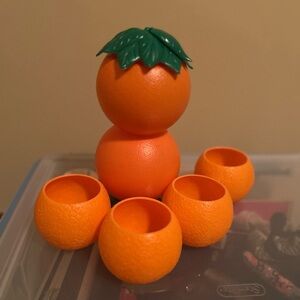 Vintage 1960’s double orange juice pitcher with 4 matching cups